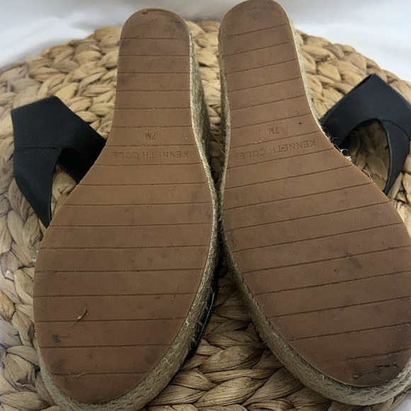 Kennith Cole New York Jute And Black Leather Strap Wedged Summer Sandals - Picture 7 of 7